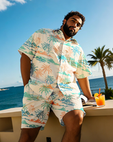Hawaiian Vacation Style Men's Plus Size Pockets Shirt Shorts Suit
